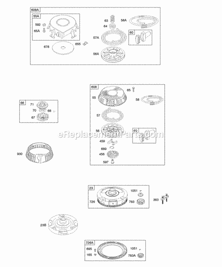 Rewind Starter Flywheel Diagram and Parts List for 286707-0111-02  Briggs and Stratton Engine